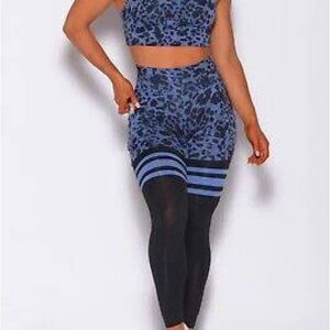 Bombshell Sportswear Blue Leopard High-Waist Leggings with Black Panels